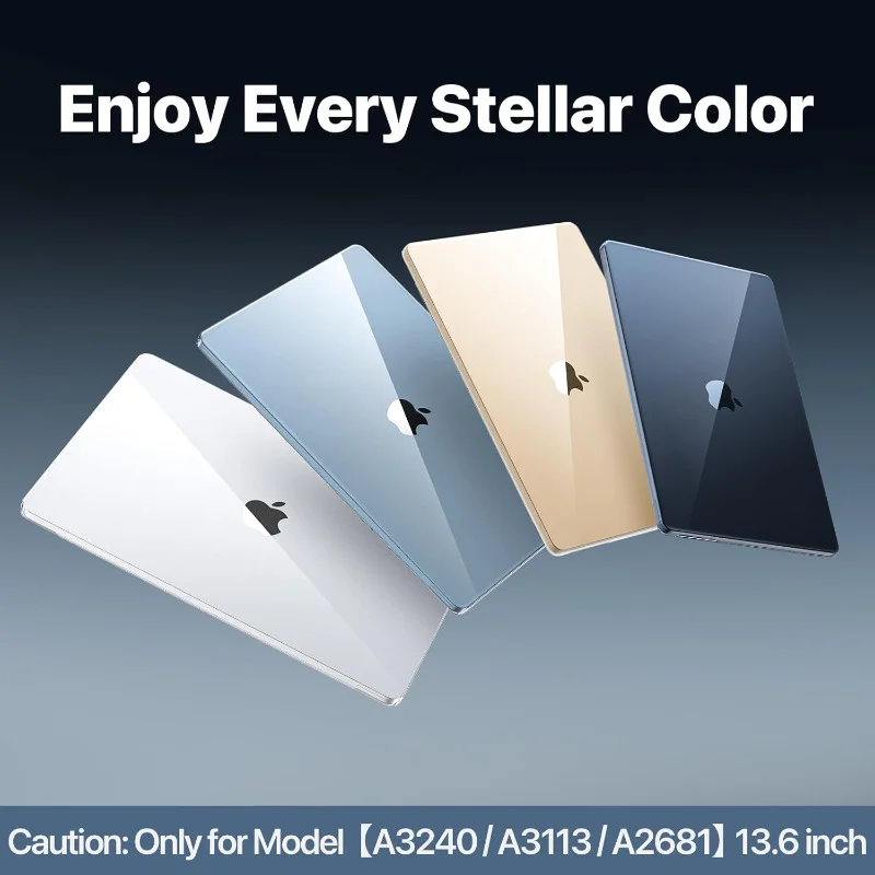 حافظة صلبة فائقة الوضوح بنسبة 100% لجهاز MacBook Air مقاس 13.6 بوصة (M4-M2 2022-2025). كريستال شفاف، قوي، يحمي من الخدوش والصدمات
