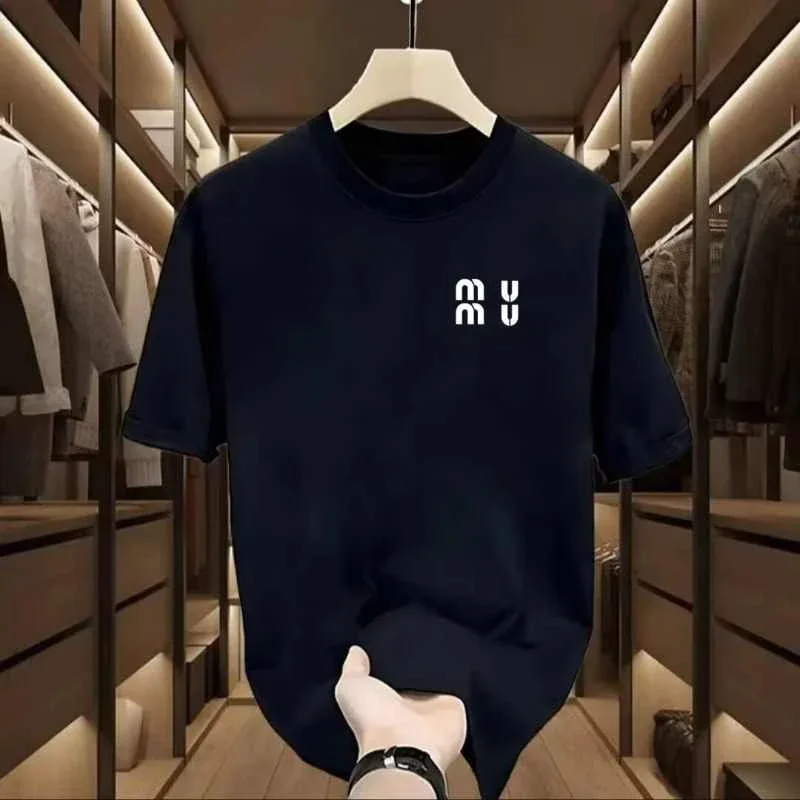 Camiseta de manga corta Miu wind de verano, algodón puro para hombres y mujeres, estampado de letras en el pecho, moda holgada, nueva marca de moda explosiva