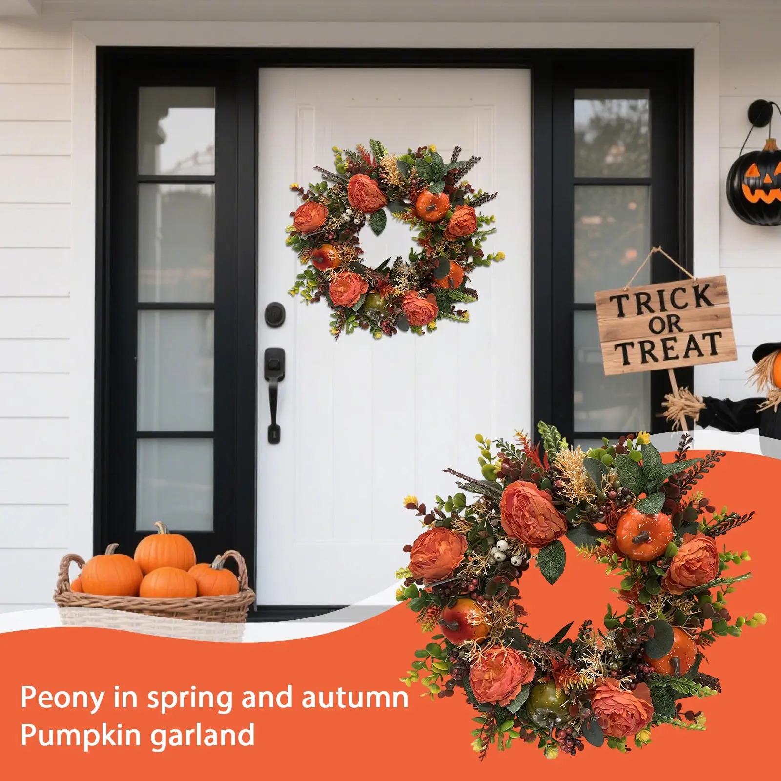 إكليل سقوط للباب الأمامي مع إكليل غرفة اليقطين الاصطناعي الديكور بلانتاس الاصطناعي الديكور زهرة اصطناعية #3