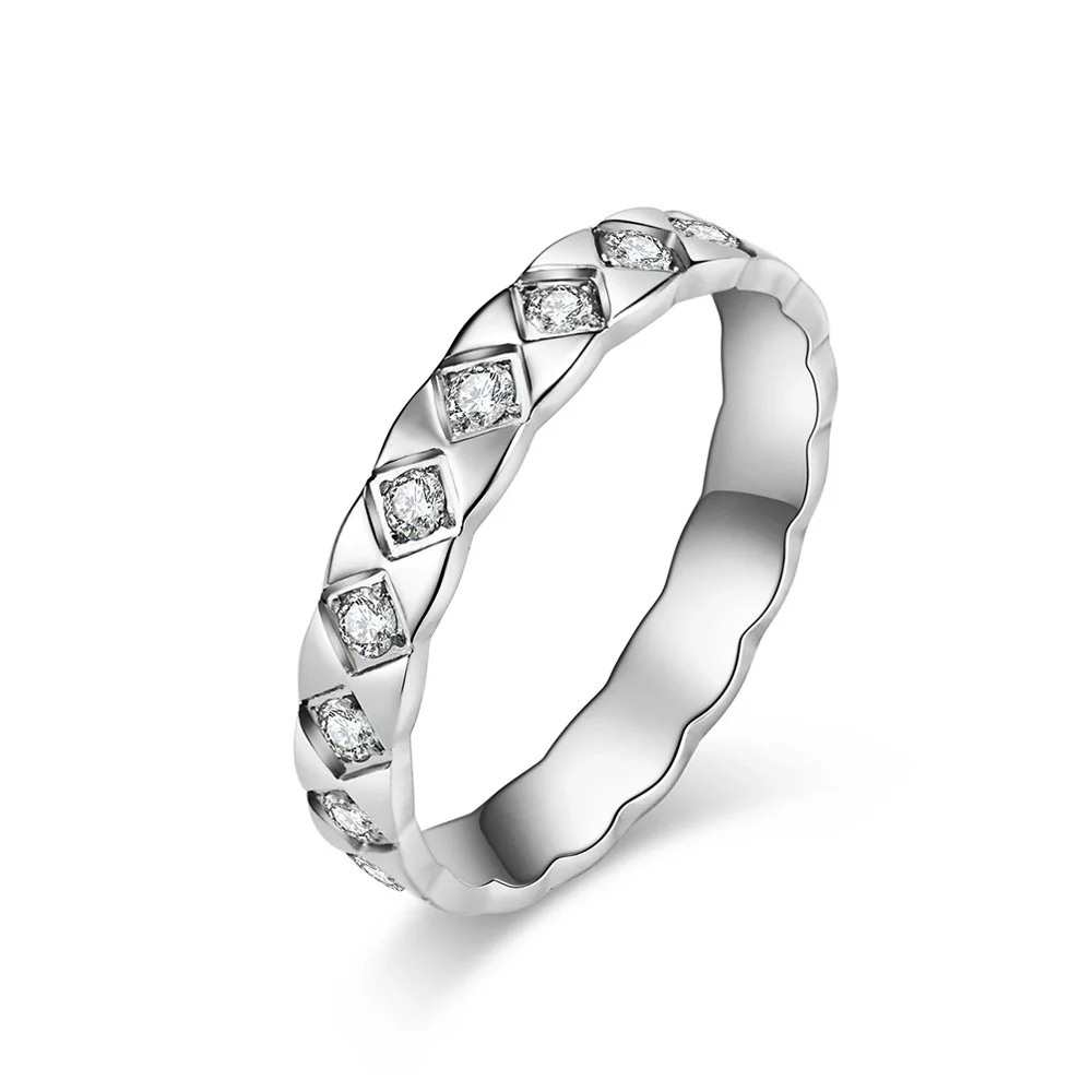 Ring aus Titanstahl mit vollem CZ-Stein, diamantgeschliffener sechseckiger gravierter Schmuck, anlaufsicher, alltägliches Luxusgeschenk für Paare