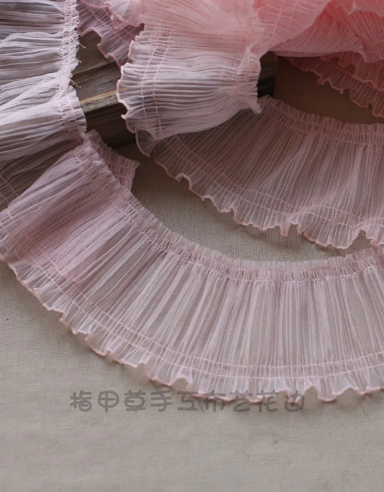 1Meter 10CM Wide Exquisite Navy Pink Lace Ribbon fabric Ruffle Trim Collar Sewing Clothing Skirt Headwear Guipure Decoration