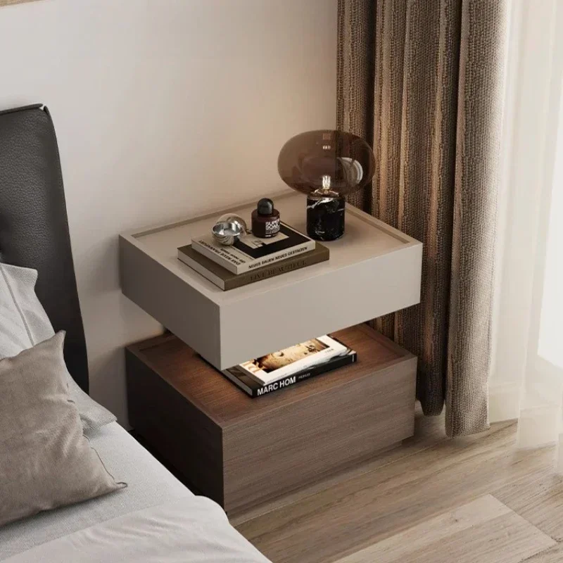Multi-functional Italian walnut bedside table, bedroom suspended light luxury bedside storage cabinet sturdy and durable