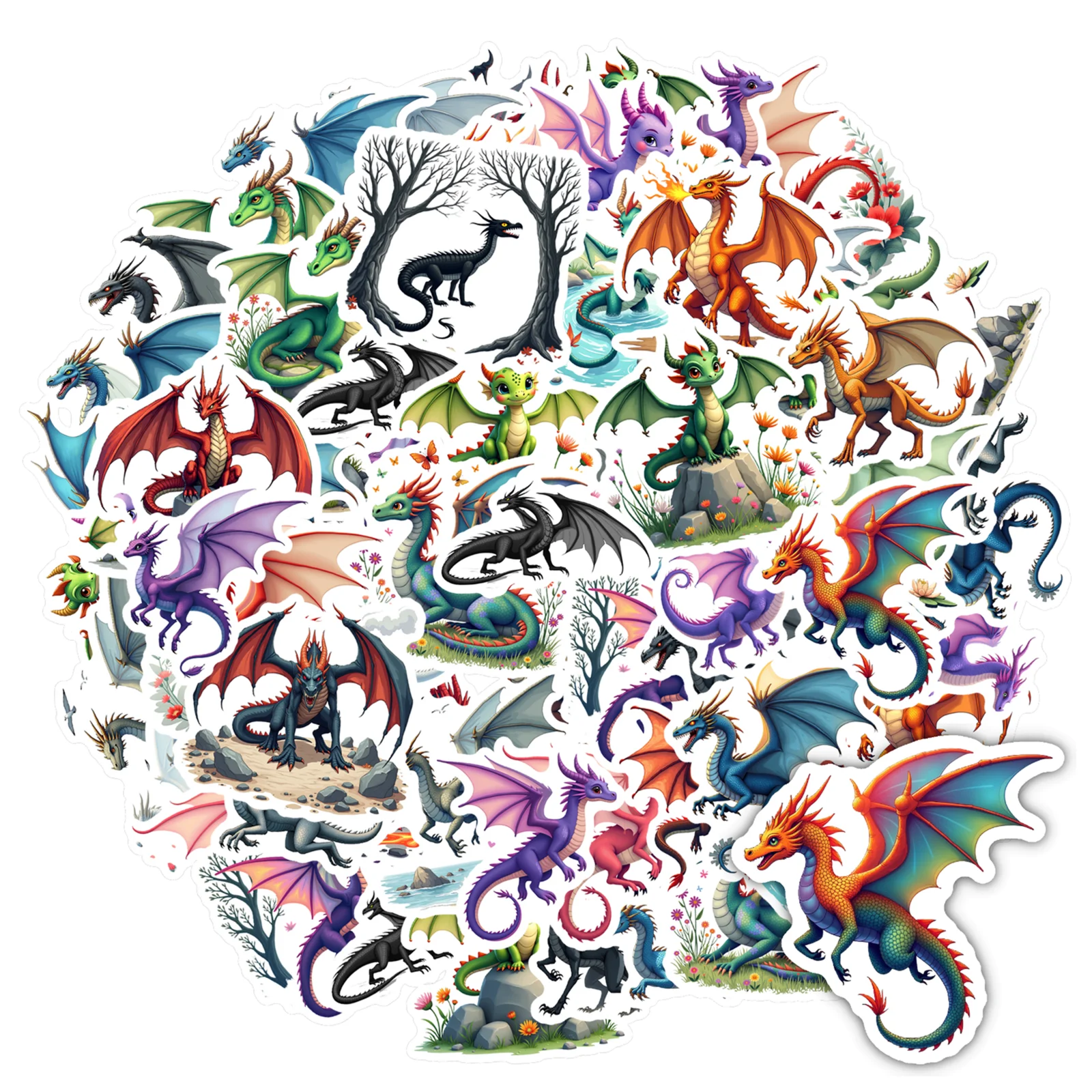 35pcs-100pcs Colorful Fantasy Stickers Fantasy Dragon Stationery Stickers DIY Stickers For Guitar DIY Skateboard Laptop DIY