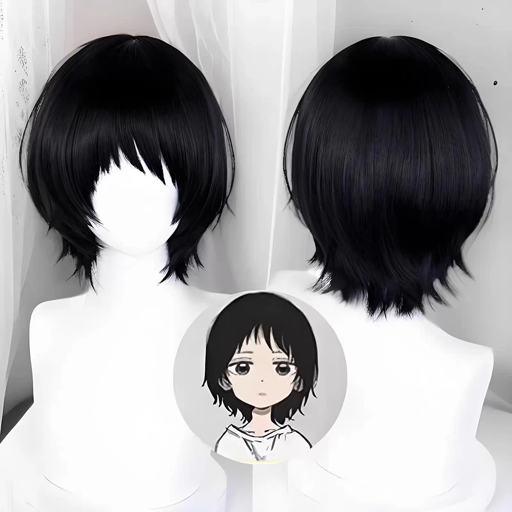 HAIRJOY Synthetisches Haar Takopis Original Sin ‌ Shizuka Kuze Cosplay Perücke Schwarze Kostüm-Anime-Perücke Rosennetz