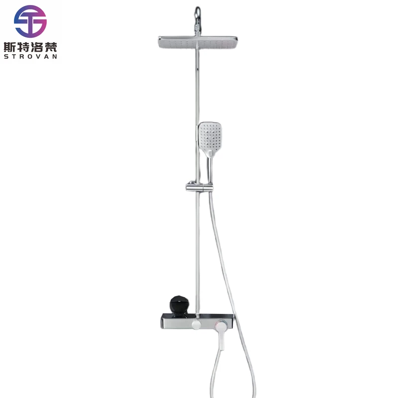

Simple Chrome Silver Color Hotel Wall Mounted Bathroom Shower System with Hot and Cold Mixing Regulating Handle Faucet Set