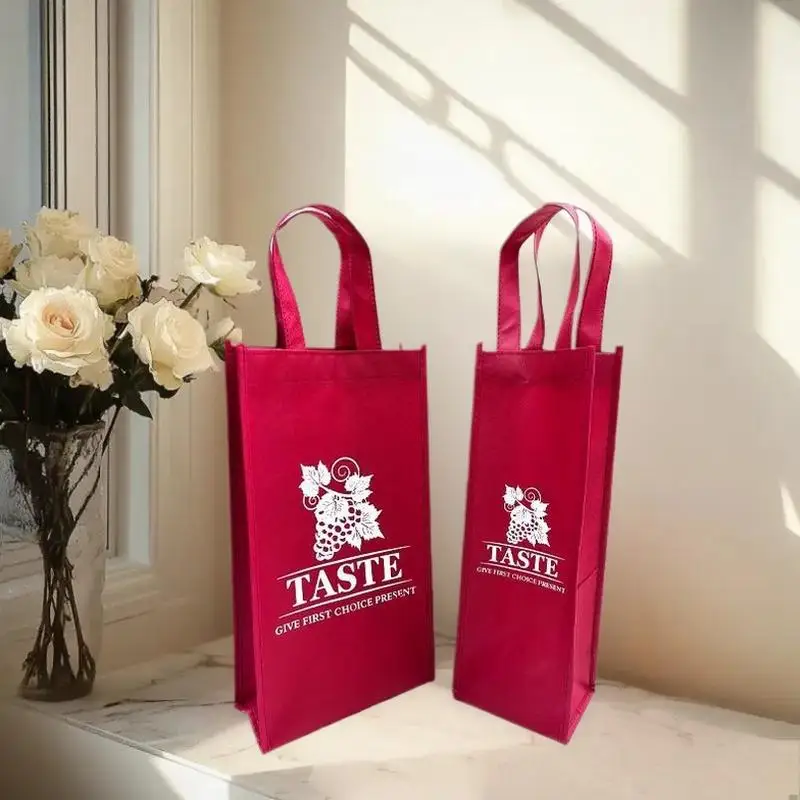 Bolsa de regalo impermeable para cerveza y champán no tejida, botella de rama individual/doble de Color, botella de vino tinto, bolsas de embalaje con asa manual