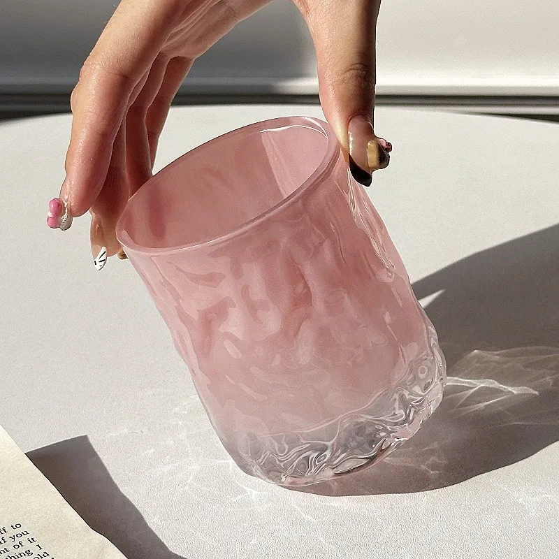 Cherry Blossom Pink Crystal Hammer Pattern, Gradient Pink Cocktail Glass, Iceberg Shaped Glass, Juice Drink Mug Coffee Mug