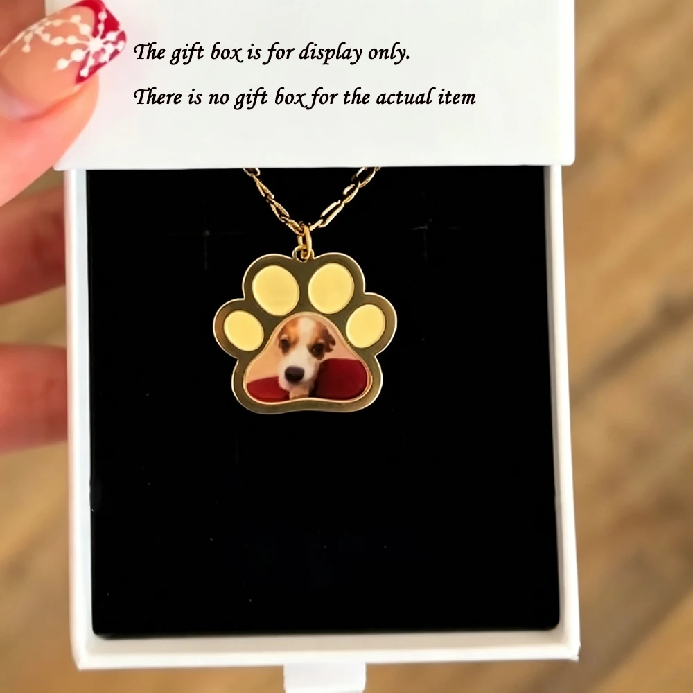 Personalized Pet Paw Colors Print Photo Necklace Stainless Steel Custom Dog Cat Paw Pendant For Pet Lovers Memorial Jewelry Gift