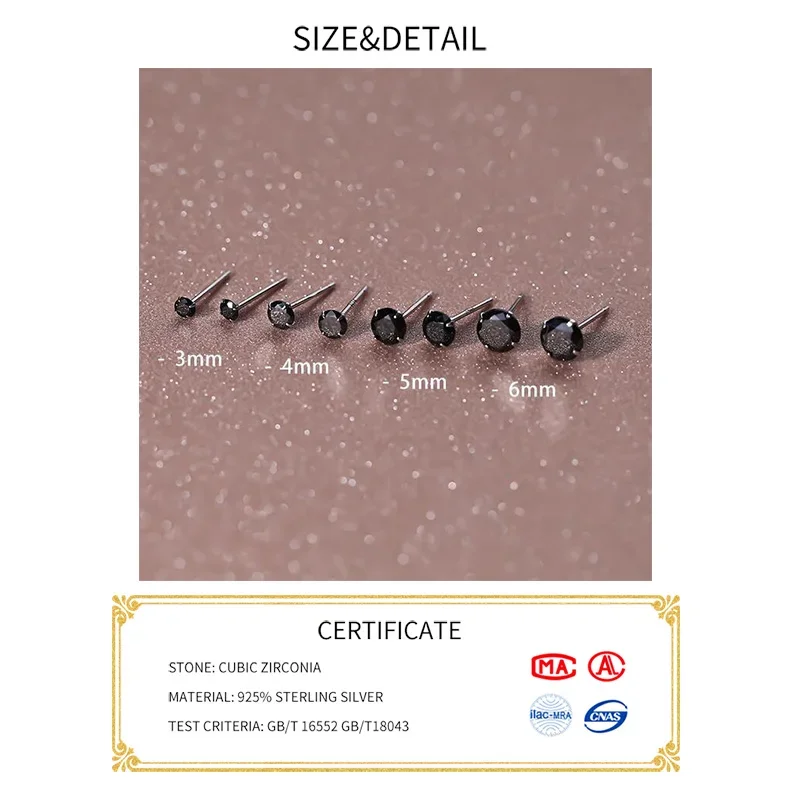 INZATT Real 925 Sterling Silver Round Zircon Mini Stud Earrings For Women Classic Fine Jewelry Ear Piercing Accessories