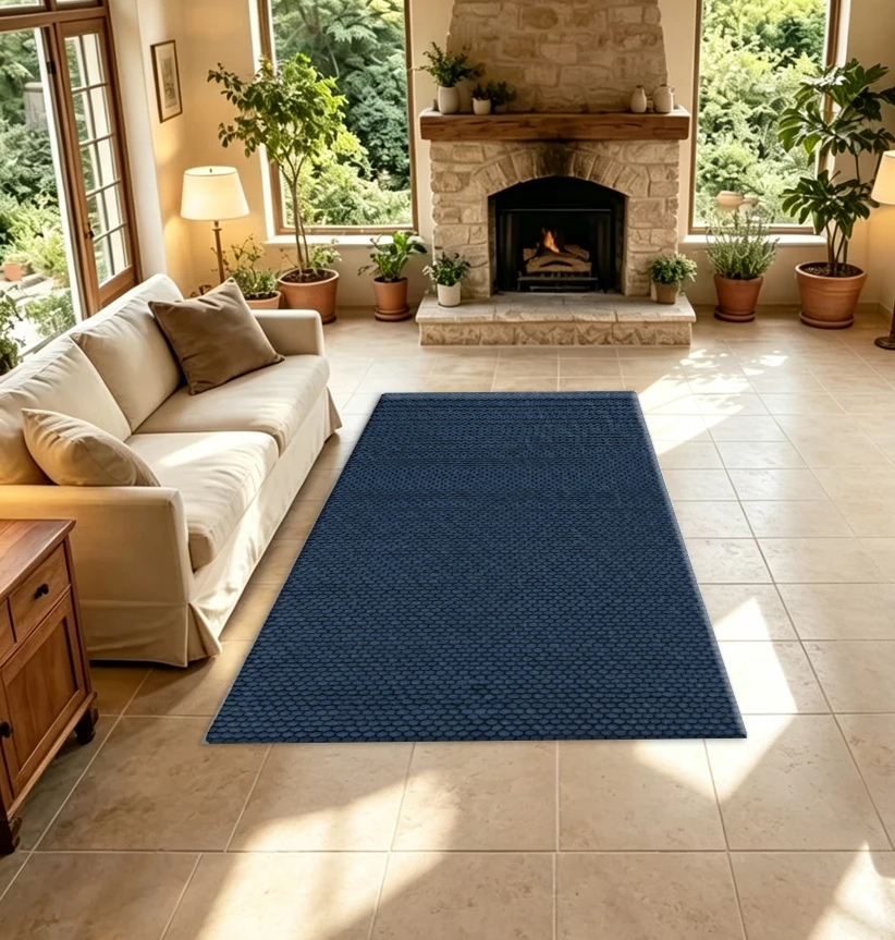 Solid Navy Blue Woven Texture Carpet Flooring Plain Solid Color Simple Household Decor Carpet For Indoor Area