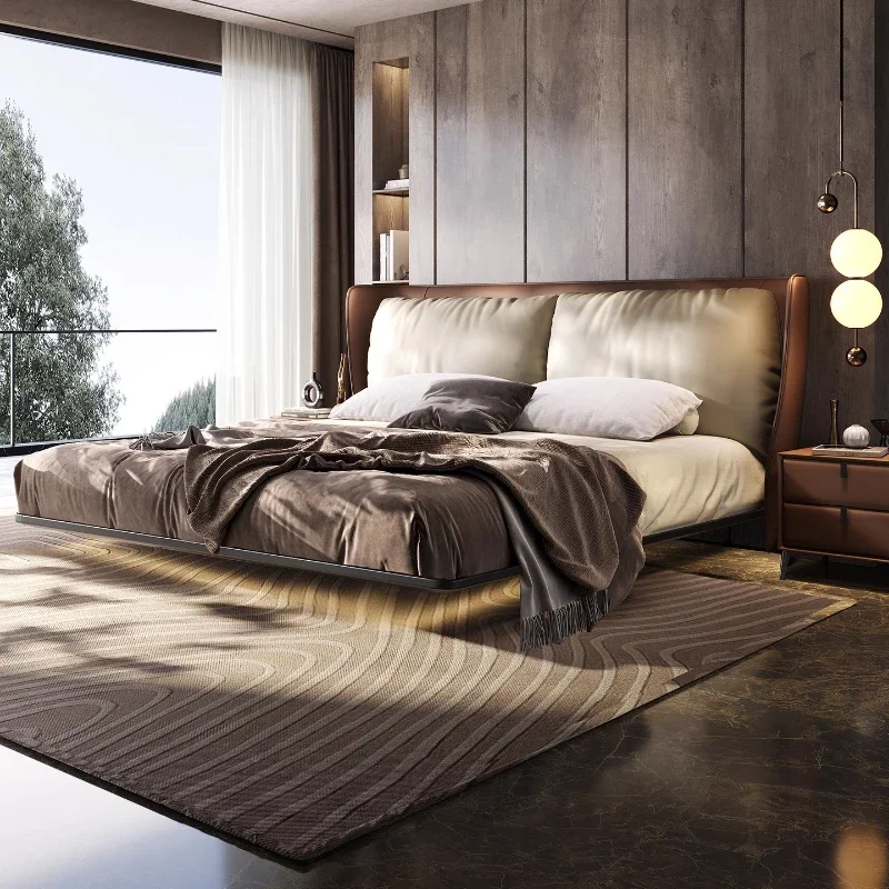 

Роскошная двуспальная кровать середины века, элегантный дизайн, современный минимализм, двуспальная кровать 200x220 см, натуральная кожа, мебель для спальни cama casal