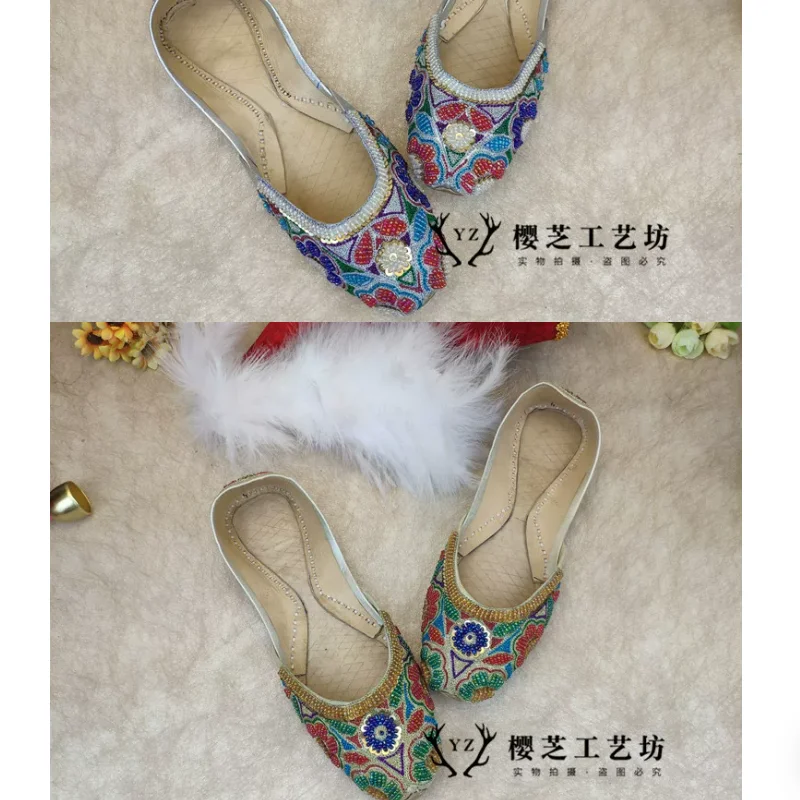 Handmade Pakistani Embroidered Leather Women's Shoes, Ethnic Style Indian Dance Shoes
