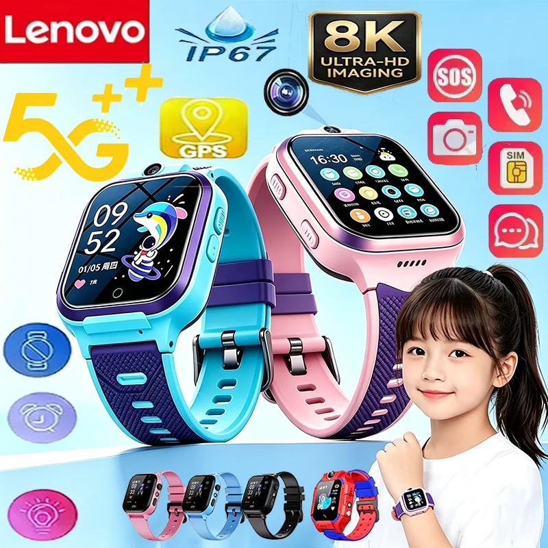 Lenovo 5G 8K Kinder-GPS-Smartwatch SOS-Anruf SIM-Karte Standort-Kamera Wasserdichte Kinderuhr Geschenk 2027 NEUE Elektronik