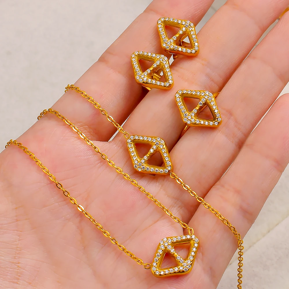 Ladies Geometric Fashion Jewelry Set Wedding Party Festival Suitable Necklace Earrings Bracelet Ring Gifts