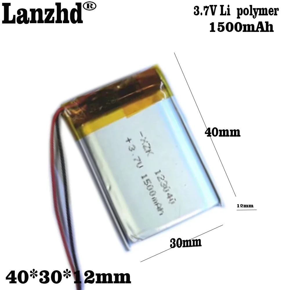 3.7V 1500 mAh Polymer Li Lipo Battery 123040 For GPS Driving Recorder LED Light DashCam Bluetooth Speaker 3C Digital Products