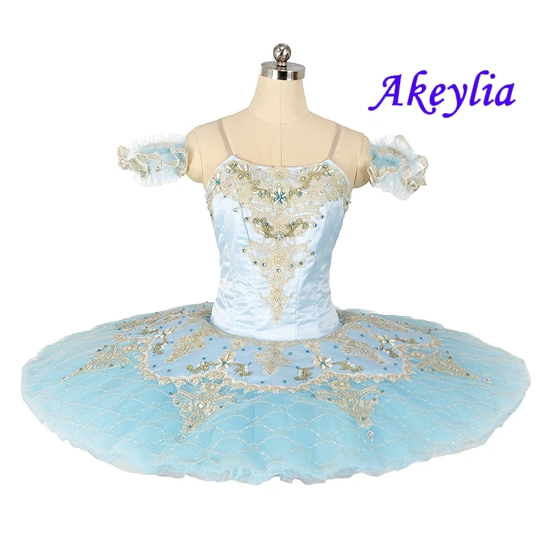 Not elastic blue gold professional ballet tutu competition girl classical tutu pancake ballet dress performance for women JN0487