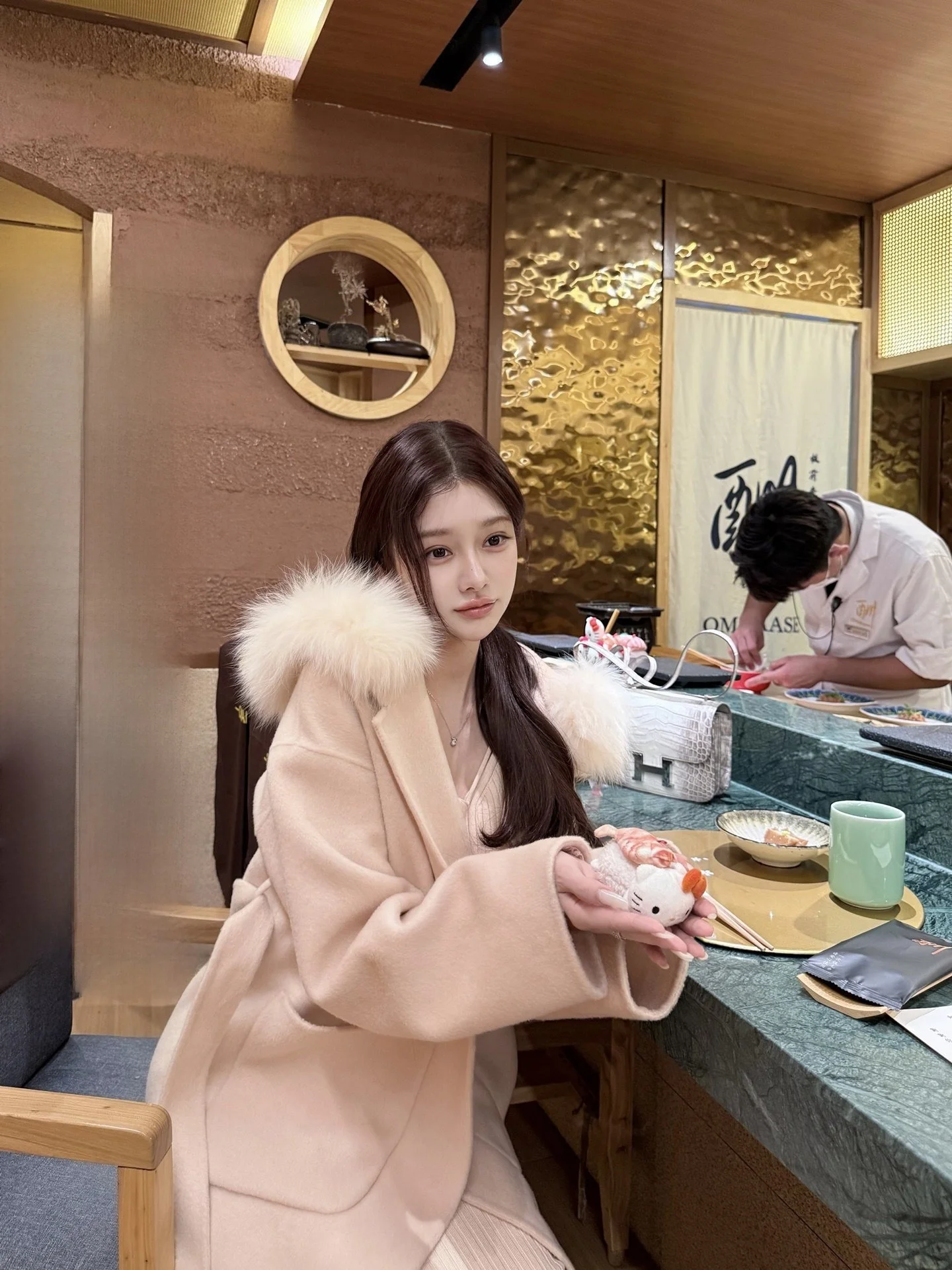 

Двустороннее шерстяное пальто с меховым воротником и поясом в Корейском стиле, свободная посадка, повседневная одежда, эксклюзивная онлайн-станция