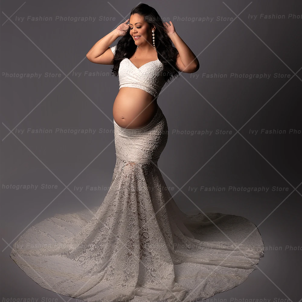 Maternity Dresses Photo Shooting Sexy Elegant Two Piece Elastic Lace Dress Baby Shower Dresses For Pregnant Woman