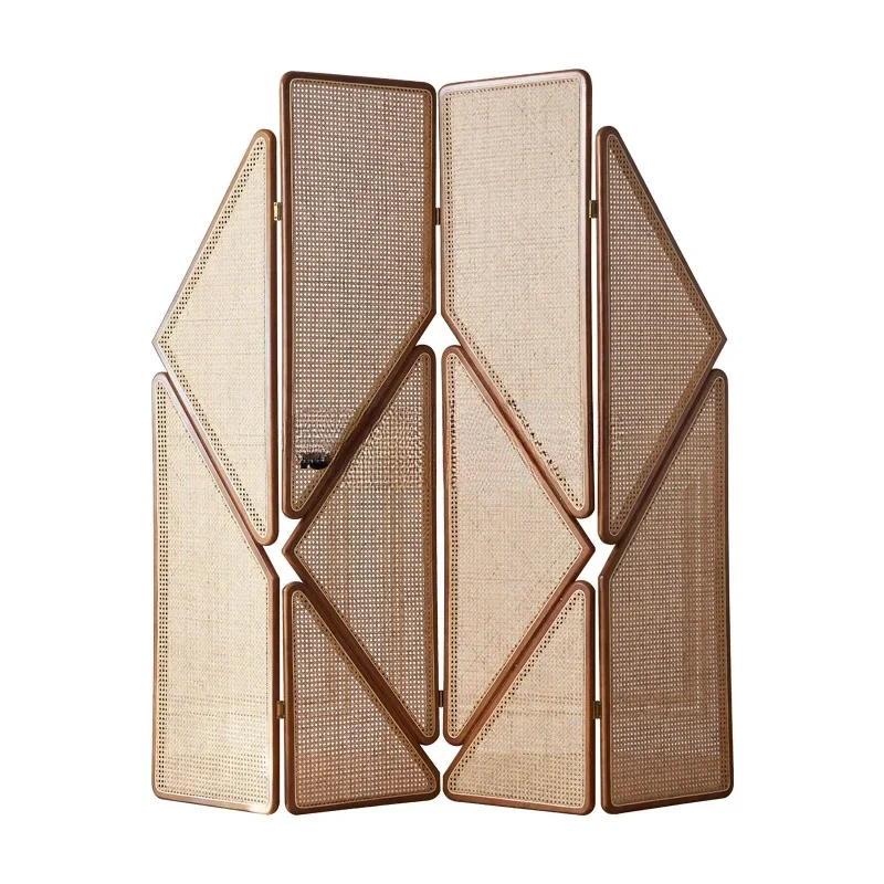 

Nordic solid wood rattan screen creative partition wall movable folding screen new Chinese arc retro entrance screen