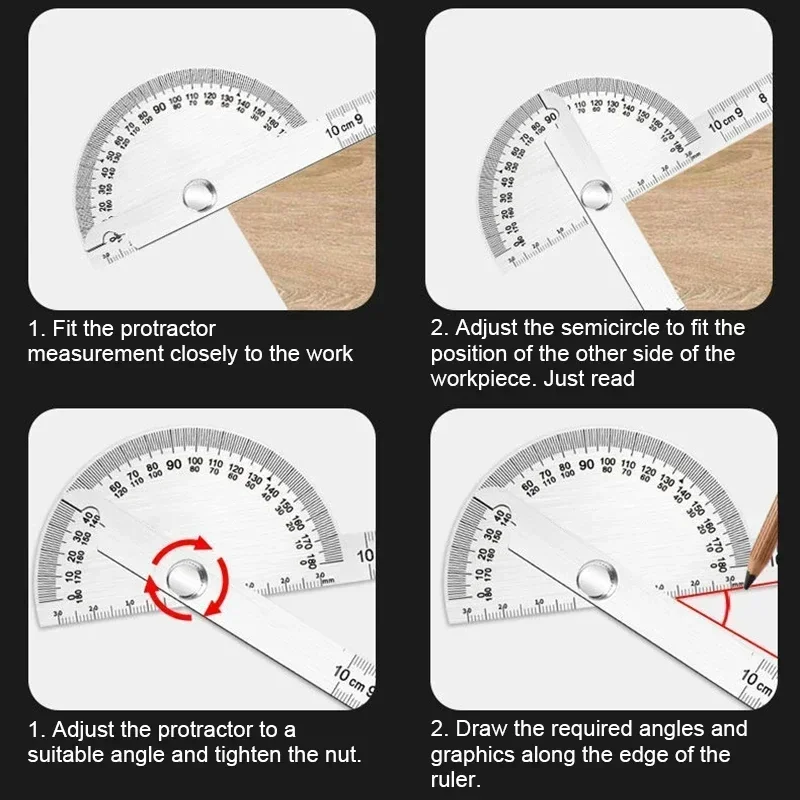 Angle Meter Measure Protractor Ruler Metal Finder 180 Degree Guage Goniometer Stainless Steel Woodworking Wood Measurement Tool