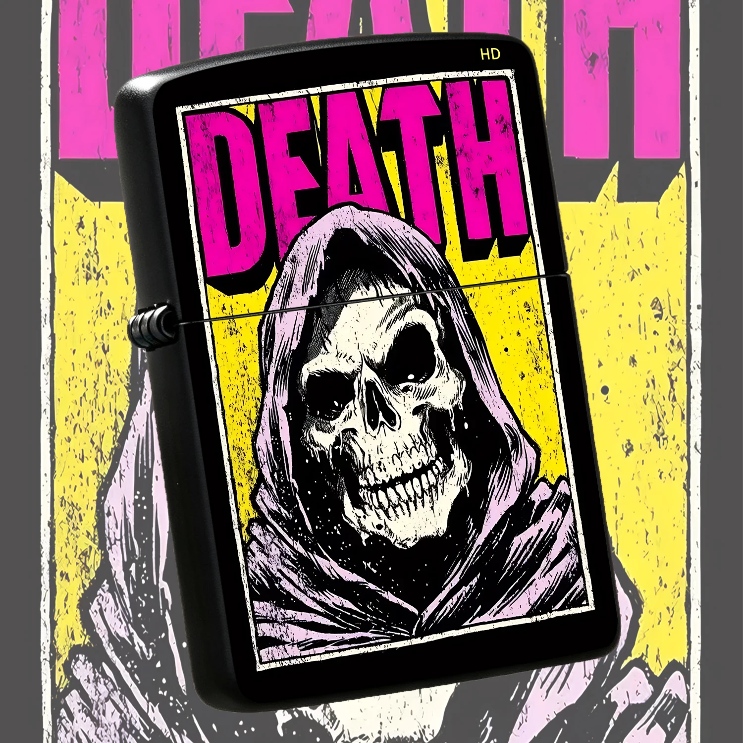 Vintage Death Skeleton Hooded Themed Portable Igniter, Retro Comic Style Streetwear Accessory, Durable Distinctive All-Scenario Daily Use Tool For Travel Outdoor Gathering, Unique Creative Gift For Friends Personal Interesting And Humorous