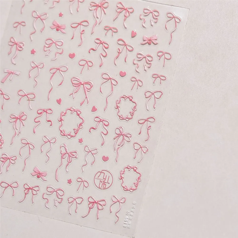 Cinta de seda rosa/blanca/negra 5D, pegatina para uñas con lazo, lazo elegante, autoadhesivo, pegatina artística para uñas, calcomanías deslizantes con lazo encantador brillante