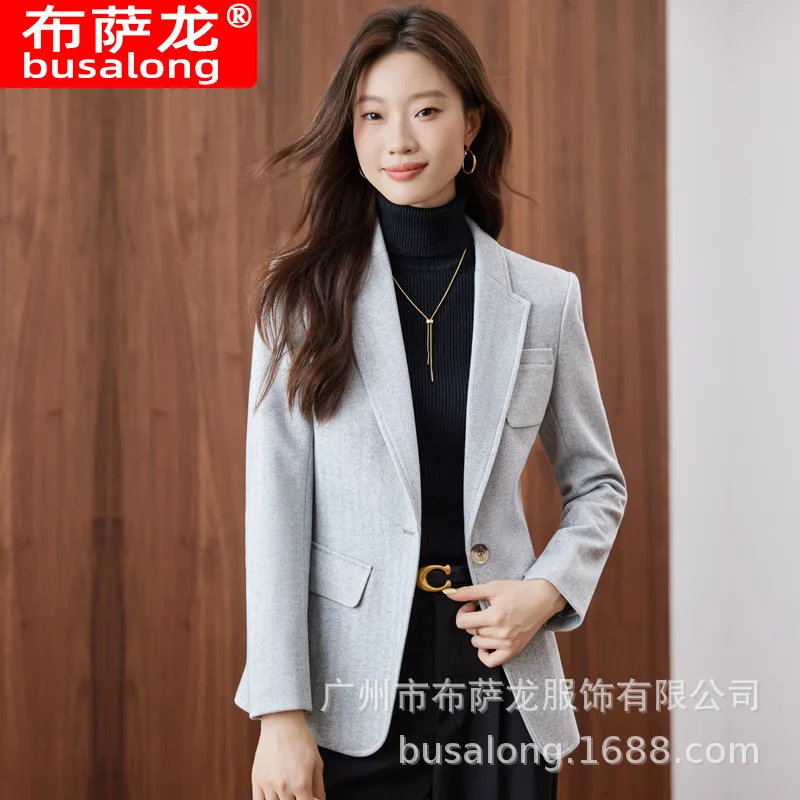 

2025Новый стильный модный костюм, повседневный женский профессиональный пиджак с длинными рукавами, официальная женская одинарная куртка, рабочая одежда2582
