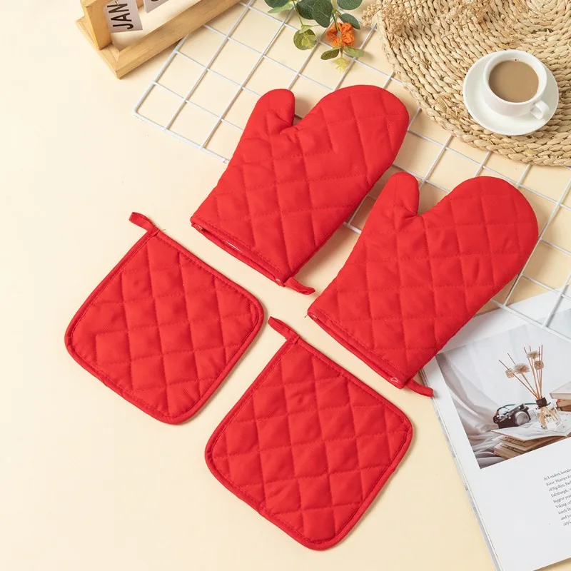 قفازات الخبز المصنوعة من القطن والكتان، وقفازات الميكروويف، ومجموعة قفازات الفرن المكونة من 4 قطع، وقفازات مقاومة للحرارة #1