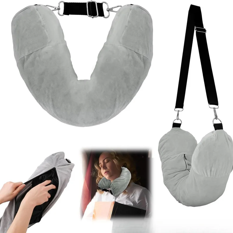 Fillable travel neck pillow case storage bag, portable explosion-proof zipper bag, airplane pillow filling bag