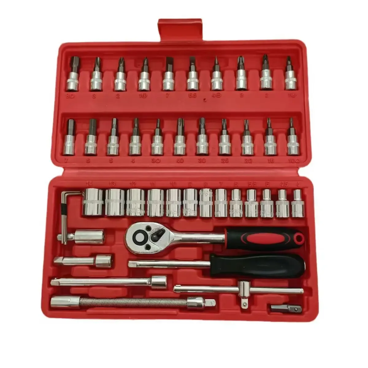 Kit Keys Game Ratchet Reversible Sockets 46 Pieces W/Case Ratchet Quick Wrench Socket Auto Repair Machine Repair Set Tool Box