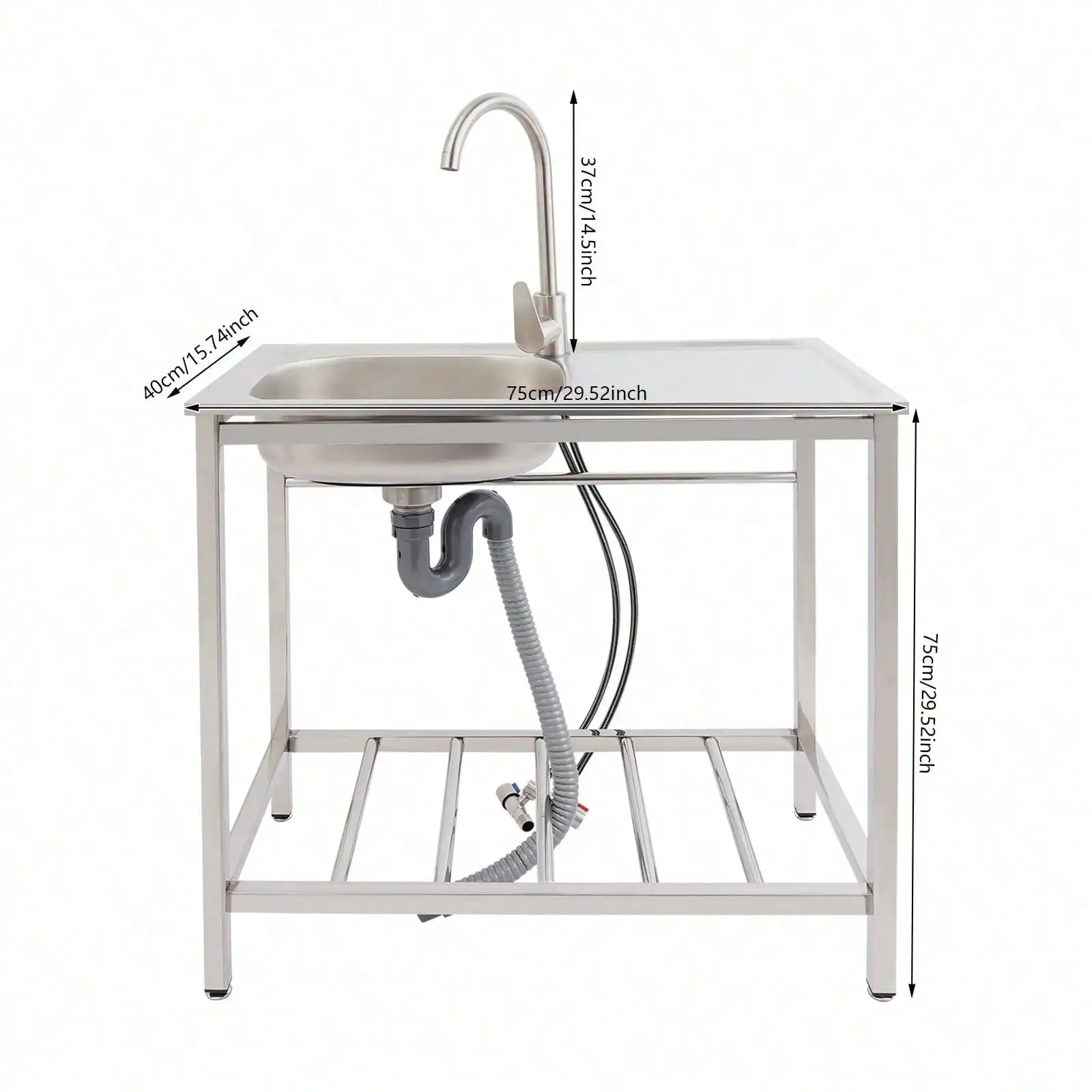 

29,52*15,74*29,52 дюйма, кухонная мойка из нержавеющей стали, 40 кг/88,18 фунтов, отдельно стоящая раковина для чистки посуды, хорошая герметичная работа