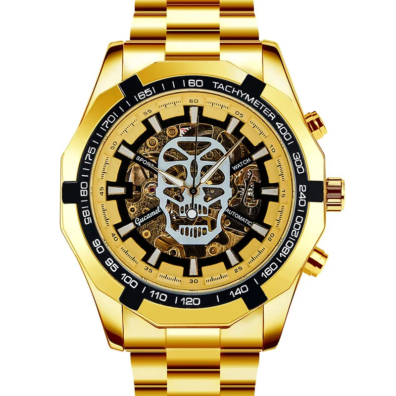 

Men's Gold Skeleton Automatic Watch, Edgy Skull Design, Bestseller Business Style