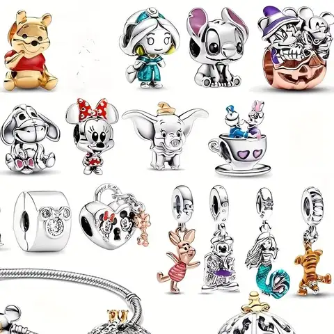 Princess Mickey, Minnie, Dumbo Pendant, Stitch Beaded Bracelet, Anime Jewelry Accessories, Watch Set