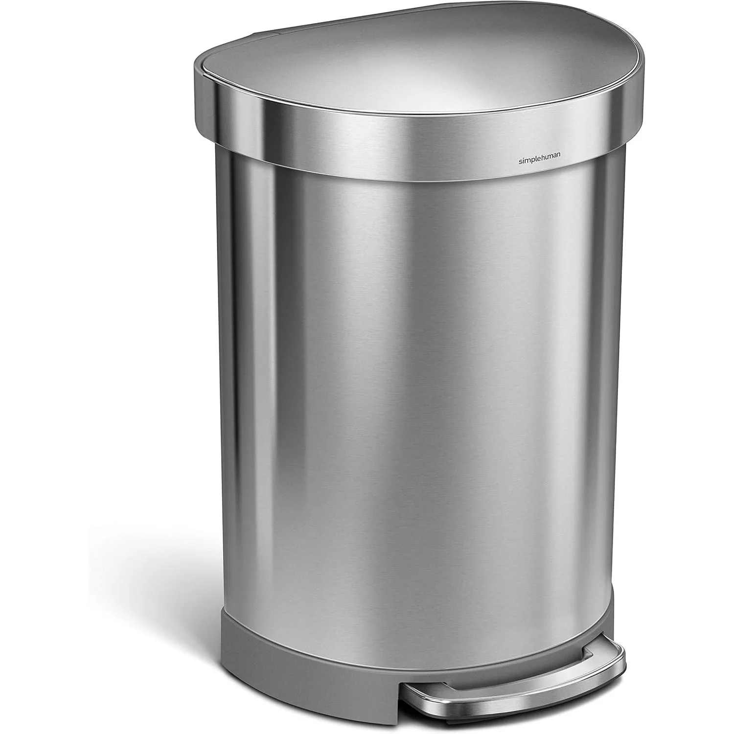 

Simplehuman 60 Liter Semi-Round Hands-Free Kitchen Step Stainless Steel Trash Can with Soft-Close Lid Brushed