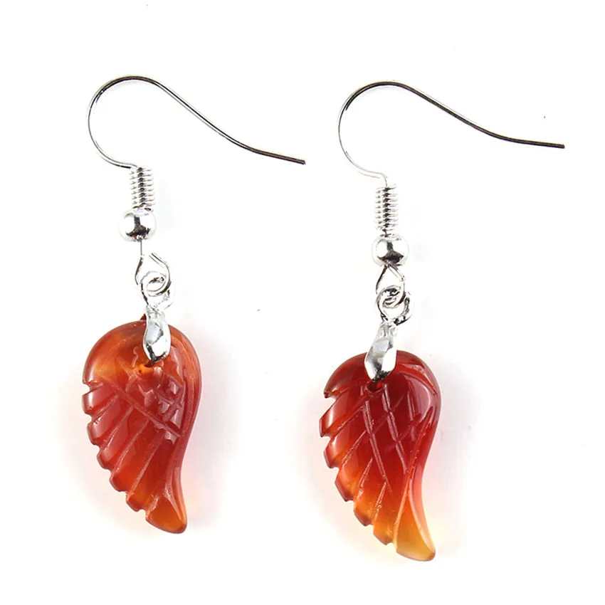 KFT Natural Carved Angel Wings Crystal Quartz Earring Lapis Lazuli Agate Dangle Hook Drop Stone Women Girls Earrings Jewelry