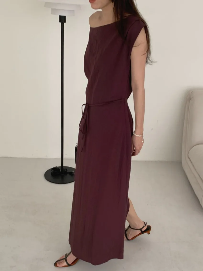 Ele Sexy Odkryte Ramiona Wyszczuplająca Talia Długa Sukienka Damska Letnia Ekskluzywna Dr Poliester Włókno Krótki Rękaw Dr