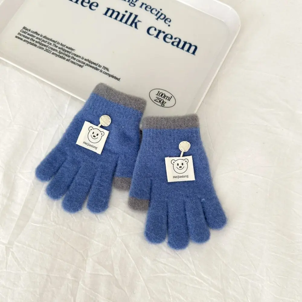 

3-8 Years Old Winter Thicken Velvet Children Knitted Gloves Elastic Soft Full Finger Mittens Cute Keep Warm Kids Gloves