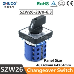 ZHUCO SZW26/LW26-20/0-6.3 20A 3 Phase 12 Screws 7 Position 64X64 48X48 mm Panel Selector Transfer Rotary Cam Universal Switch