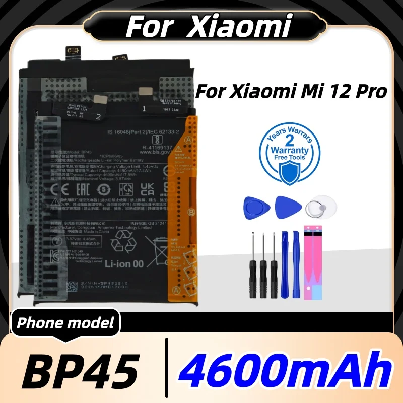 

High Quality 4600mAh BP45 Battery For Xiaomi Mi 12 Pro Phone Replacement Batteries Fast Shipping+Free tools