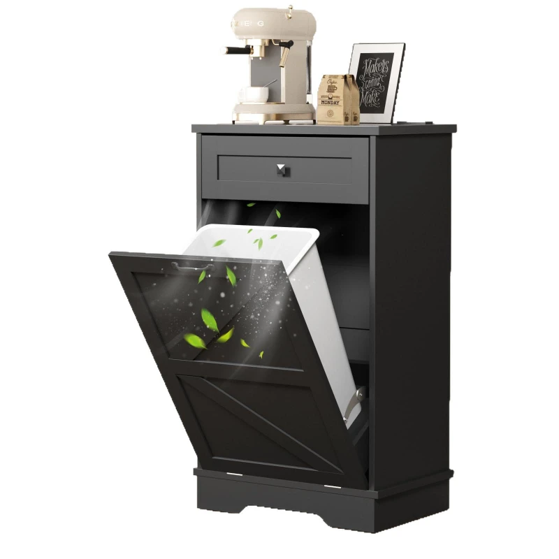 

New Multifunctional Wooden Storage Cabinet Household Hidden Kitchen Trash Can Solid Wood Tilting Trash Cabinet