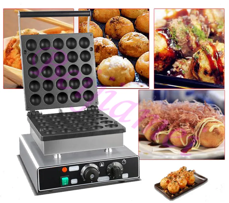 25 Pcs Commercial Ball Shaped Waffle Baker Electric Bomb Burning Takoyaki Maker Machine