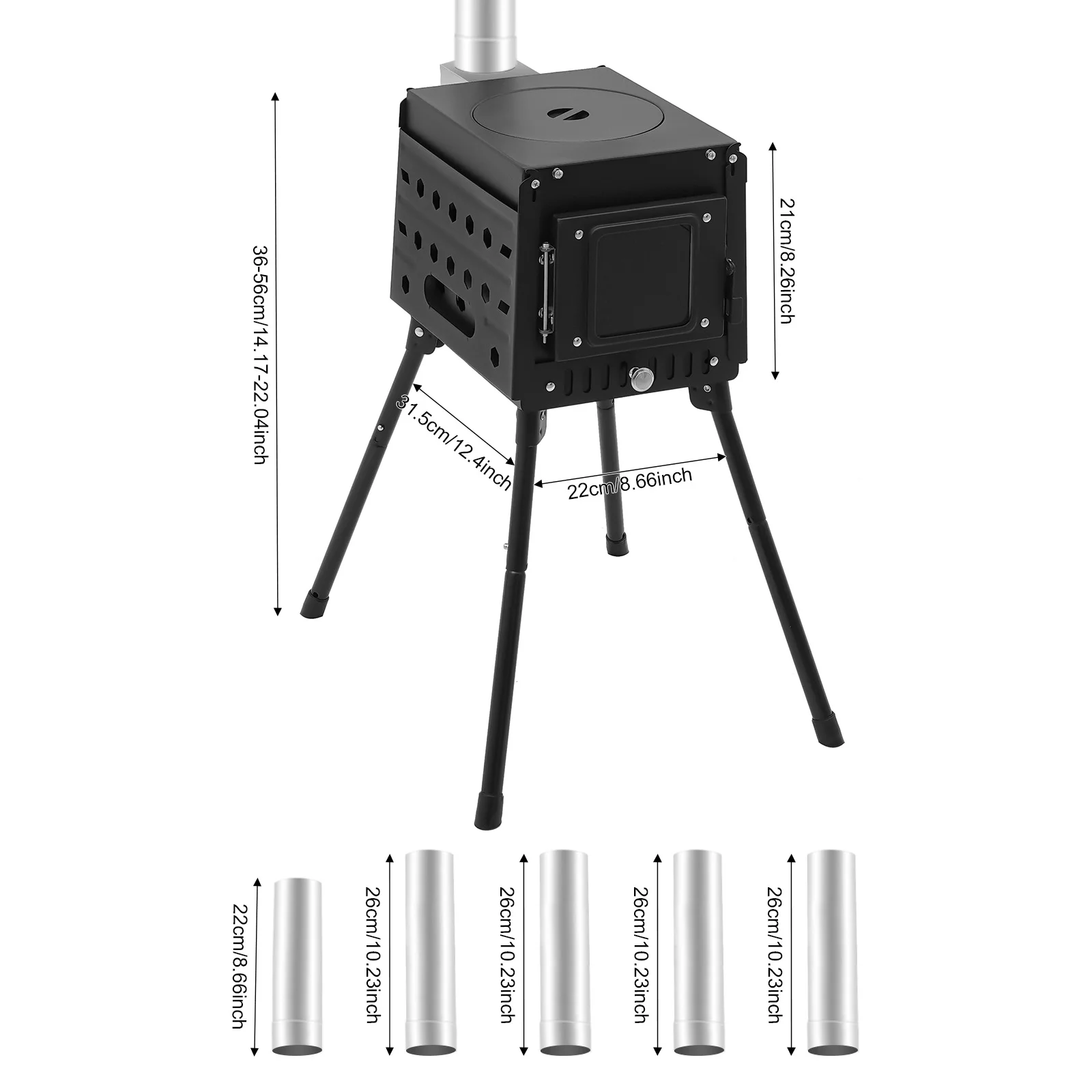 Opvouwbare campinghoutkachel met handschoenen, buitencamping houtkachel, efficiënt branden voor grillen in de achtertuin koken