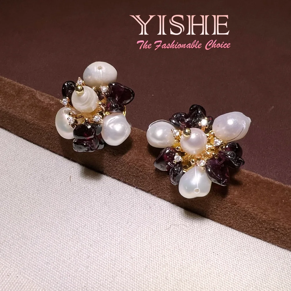 French handmade natural pearl baroque amethyst stud earrings niche exquisite high sense old money style original earrings - view 3
