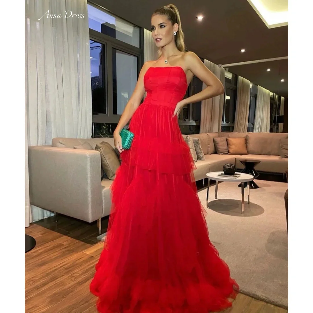 

Anna Custom Made Dresses for Special Events Tube Top Elegant Evening Dresses 2024 Women Gauze Red Gala Dress Wedding Party Dress