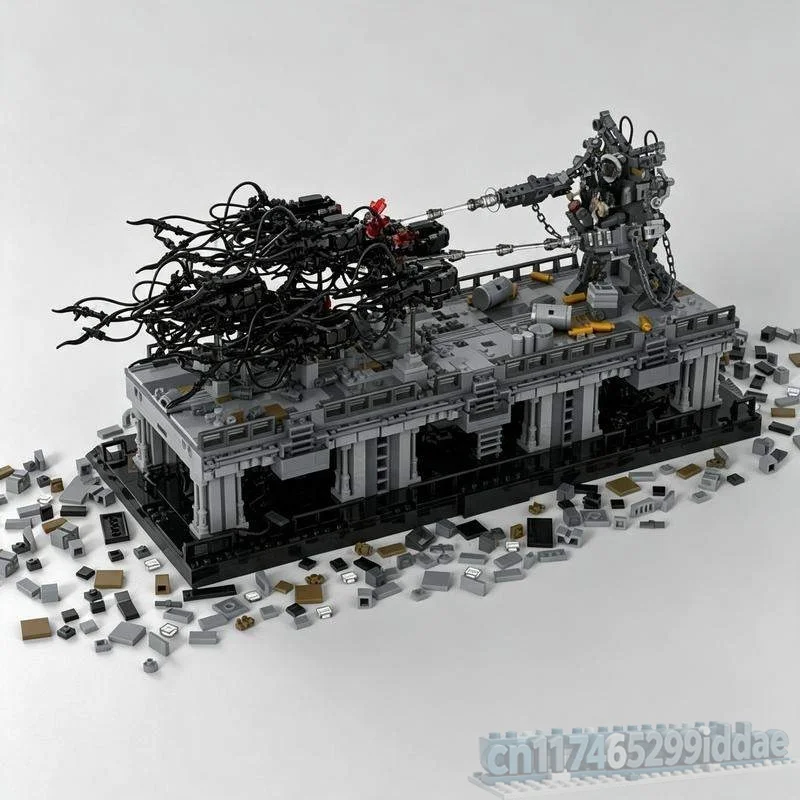 2140PCS Futuristic Ruined City Battle Scene Building Blocks Sci Fi Mech Platform Model DIY Assembly Creative Collection Gifts
