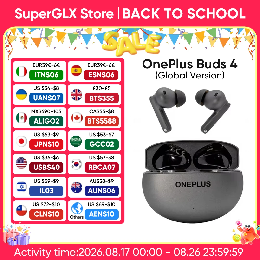 Global Version OnePlus Buds 4 True Wireless AI Call Noise Cancelling Earphones 55dB Long Range IP55 Waterproof Portable Earbuds