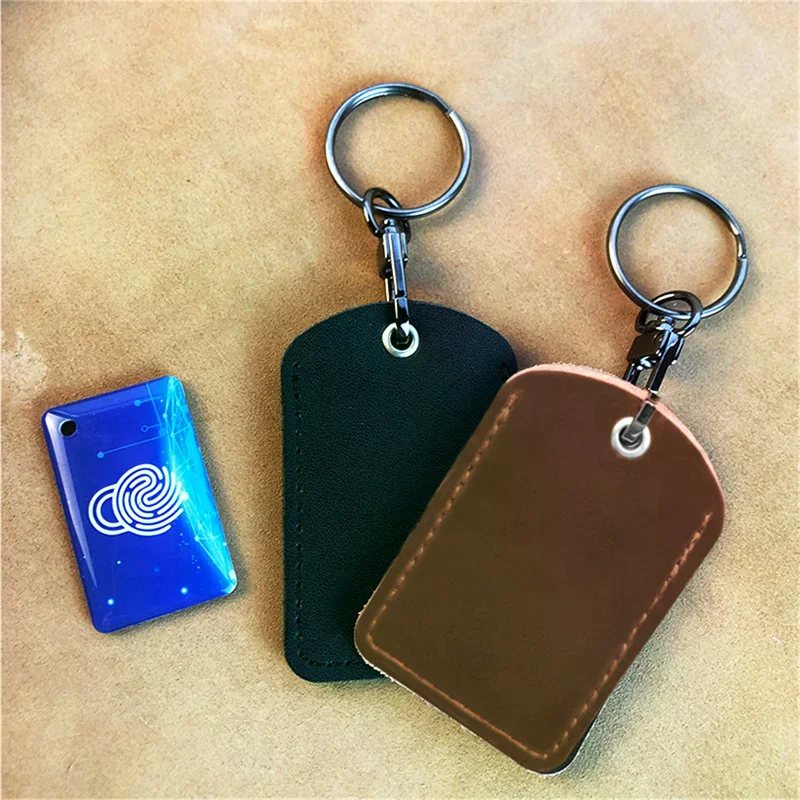 Vintage Pu Leather Keychain Protective Case Door Lock Access Control Tags Card Bag Key Tag Ring