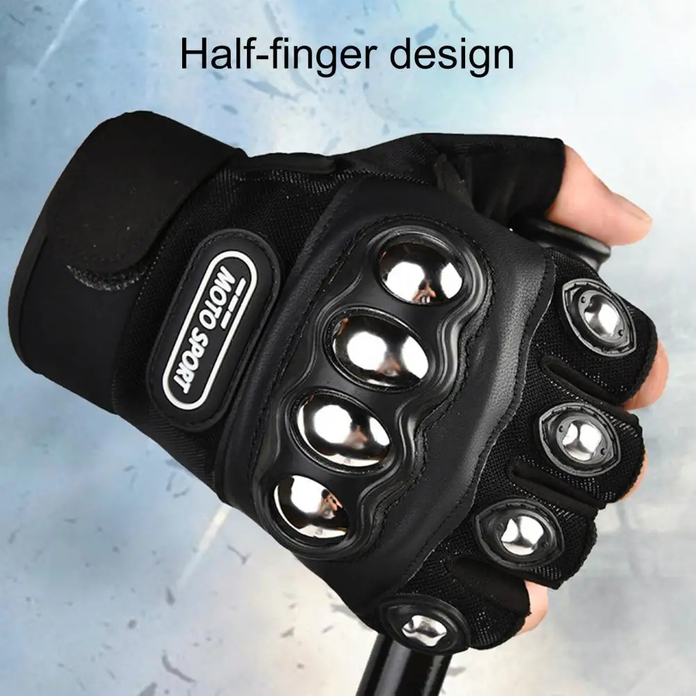 1 Pair Unisex Motorcycle Gloves Stainless Steel Shell Half Finger Fastener Tape Outdoor Sports Fitness Gloves Cycling Supplies