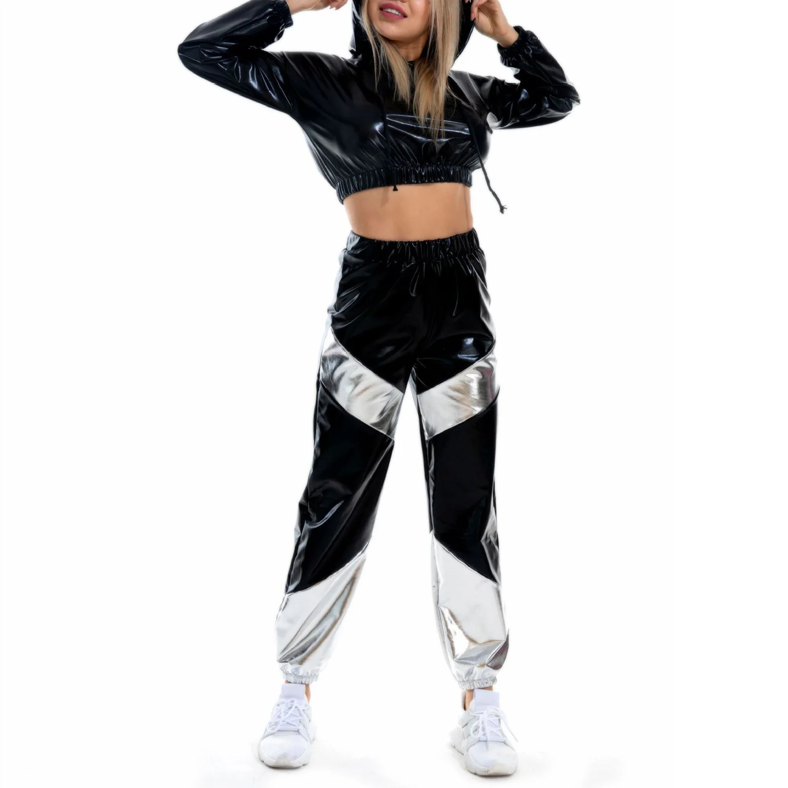 Hip-Hop Street Dance Clothes Rave Outfit Women\'s Sets Jazz Dancewear Sweatshirt Crop Tops Hihg Waist Pants Catwalk Show Costume