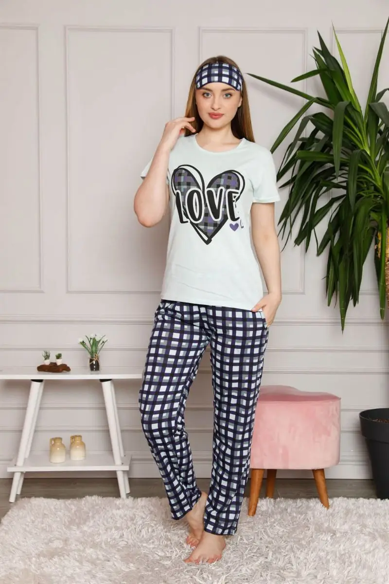 Moda line mujer 100 algodón 3 piezas bata pijama traje